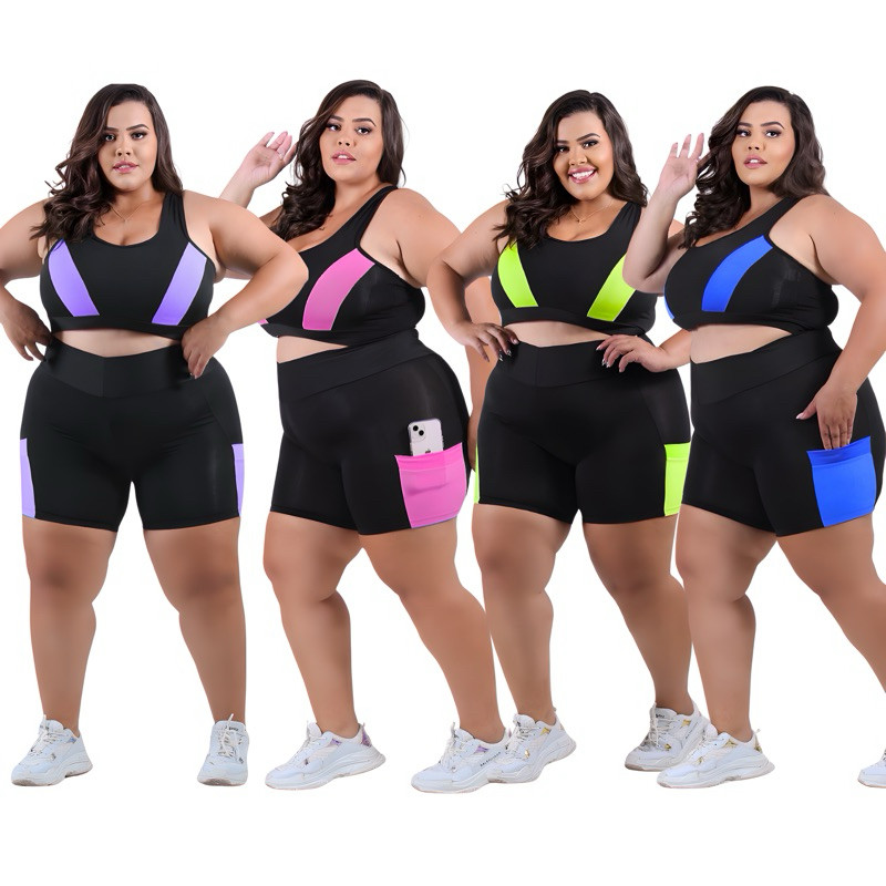 Kit 4 Conjuntos Fitness com bolso Plus size e Slim G GG XGG EXGG (40 ao 54) Modelo curves feminino