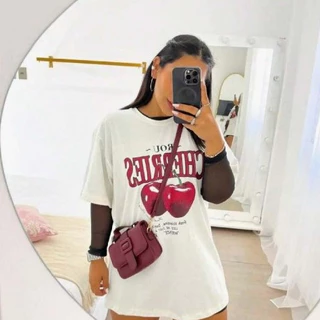 Camiseta ROU CHERRIES T-shirt Feminina Algodão Streettwear