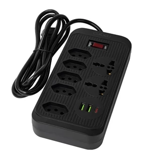 COIBEU Extensão Elétrica 2m 10A Com 5 tomadas de energia 2 tomadas universal 2 USB 1 Tipo-C Bivolt Power 110v/220v