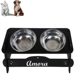 Comedouro Personalizado Com TAMPAS Duplo Ergonômico Cão/gato