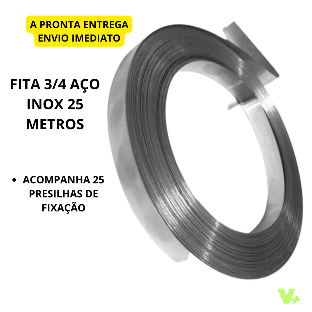 Fita 3/4 aço Inox 430 0,5mm 25 Metros para Cinta Poste