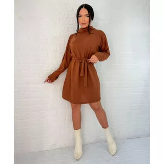 Vestido curto Poncho Gola Alta tecido lanzinha manga longa
