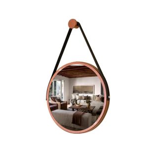 Espelho Redondo Decorativo Suspenso com Alça 40cm + Suporte Cobre com Alça Preta