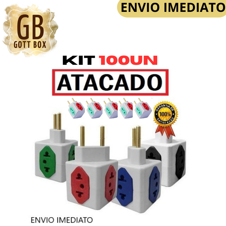 Kit 100 Adaptador Tomada CUBO 4 em 1 10/20 ( Novo Te Benjamin ) ATACADO