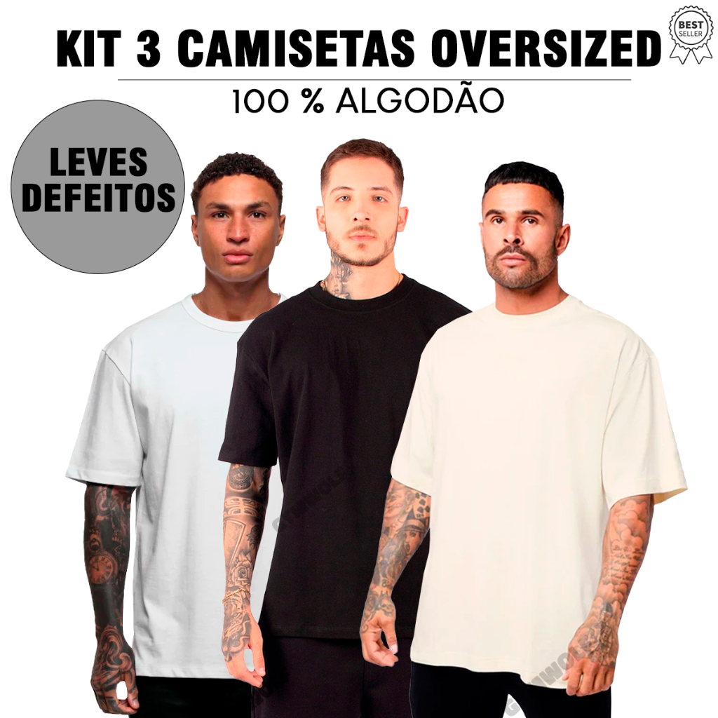 Kit 3 Camiseta Oversized Unissex Sortida Leves DEFE.I.TOS