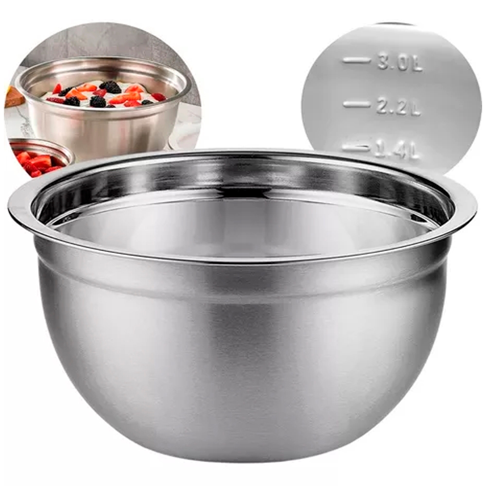 Tigela Mixing Bowl Luxo 26cm 4 Litros Aço Inox Com Medidor I