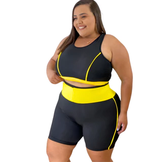 Conjunto Fitness Short Ciclista e Top Plus Size G ao EXGG Roupa academia Modelo Curves