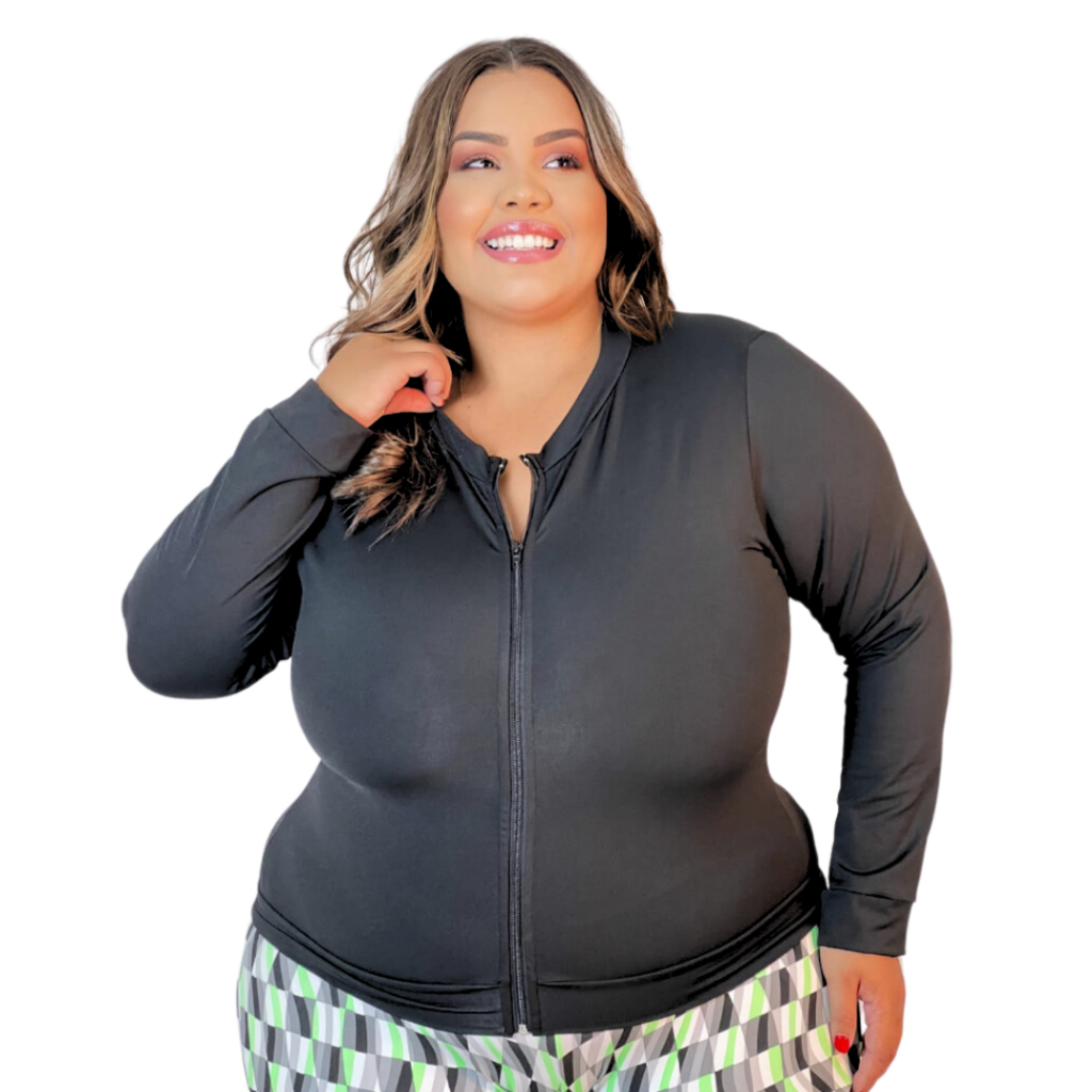 Casaco Fitness com Zíper Plus Size 44 ao 54 Modelo Curves feminino em Oferta na Shopee