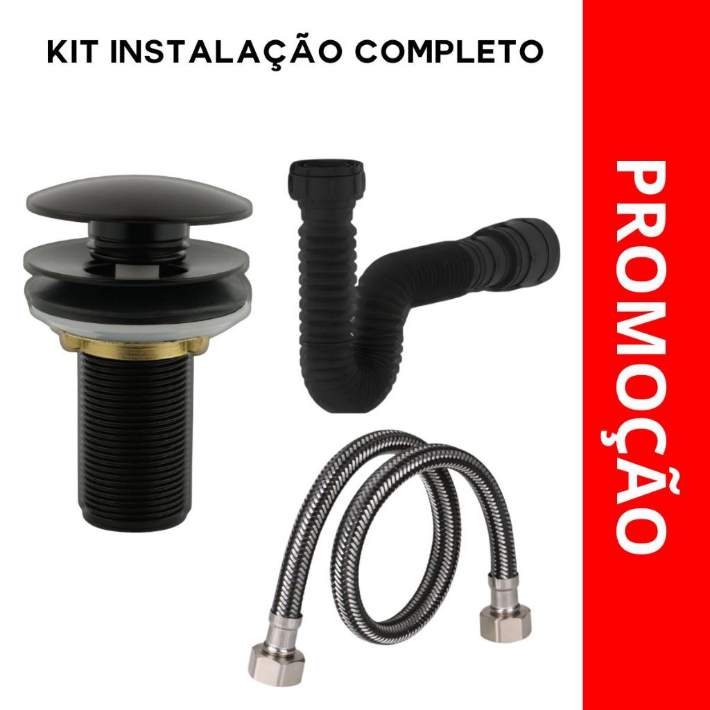 Sifão Pia Tanque + Engate 40cm + Válvula Click 7/8 Pia Banheiro Preto Fosco ABS De Engenharia