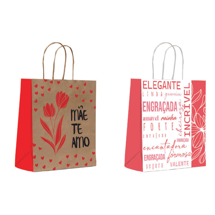 Sacola de Papel Alça Dia das Mães Tamanhos Variados com 10 unidades Scrity em Oferta na Shopee