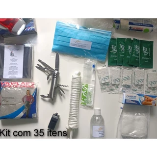 Kit de equipamentos e primeiros socorros BÁSICO para mochila de emergência com 35 itens. Pronta Entrega!