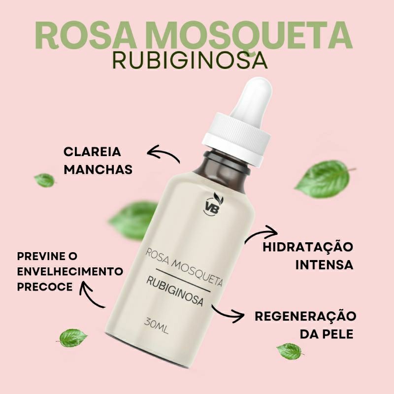 Óleo de Rosa Mosqueta Rubiginosa Clareador Prensado a Frio - 100% Puro e Natural Orgânico