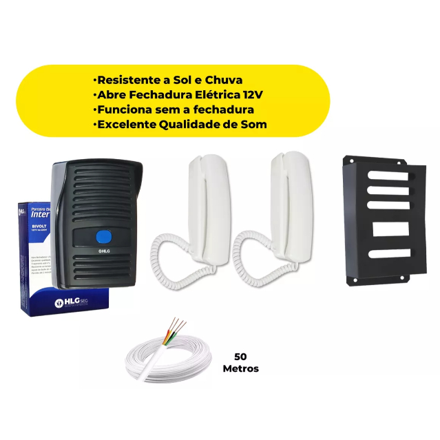 Kit Interfone Porteiro Eletrônico PRETO c/ 2 Monofones Capa de Proteção ...