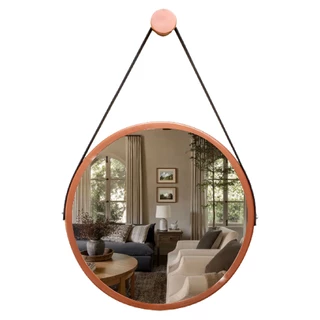 Espelho Redondo Decorativo Suspenso com Alça 60cm + Suporte Cobre com Alça Preta