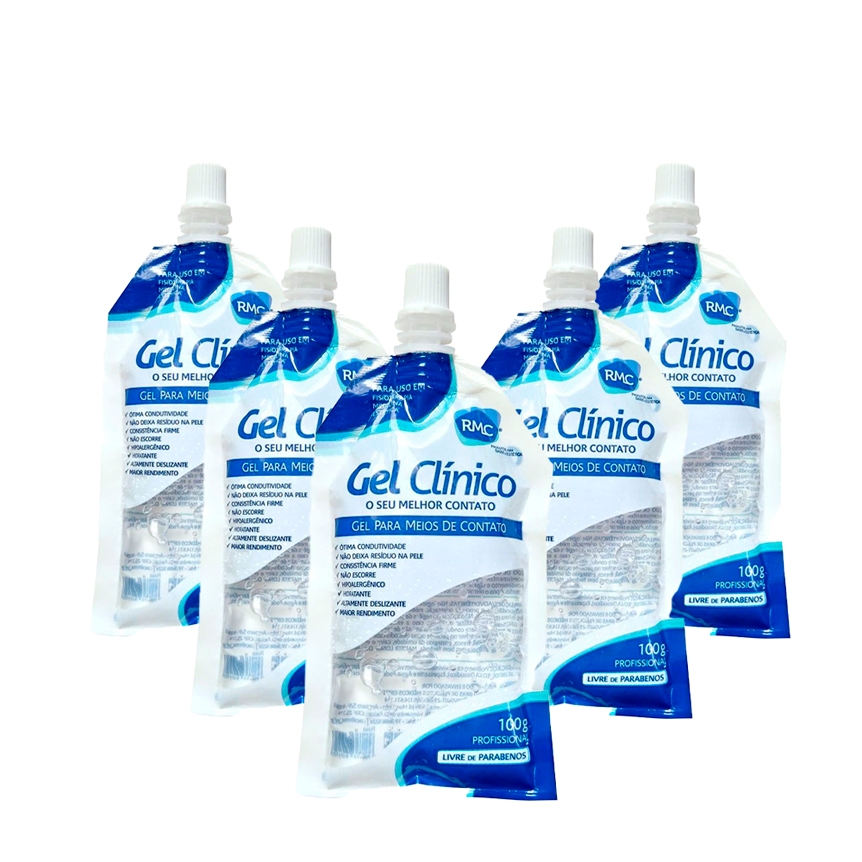 Kit 5 Gel Clínico Condutor Ultrassom Contato Tens/Fes Laser Incolor Rmc 100g Fisioterapia e Estética