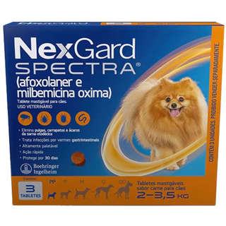 NexGard Spectra Antipulgas e Carrapatos para Cães de 2 a 3,5 Kg - 3 Comprimidos