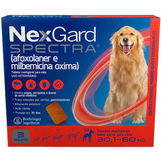 NexGard Spectra Antipulgas e Carrapatos para Cães de 30,1 a 60 Kg - 3 Comprimidos