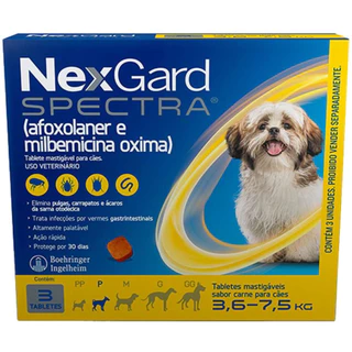 NexGard Spectra Antipulgas e Carrapatos para Cães de 3,6 a 7,5 kg - 3 Comprimidos