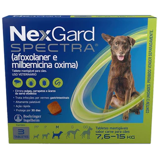 NexGard Spectra Antipulgas e Carrapatos para Cães de 7,6 a 15 Kg - 3 Comprimidos