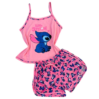 Pijama Baby Doll Feminino Adulto Estampa Personagem Stitch Disney Estampado - Roupa de dormir