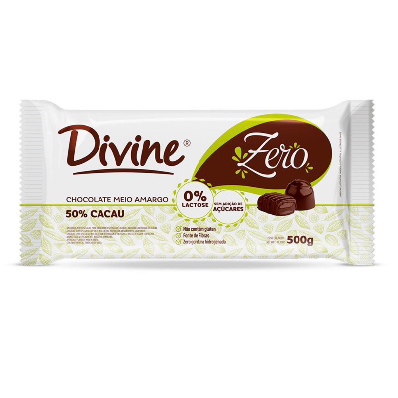 CHOCOLATE ZERO 50%cacau Divine 500g | Shopee Brasil