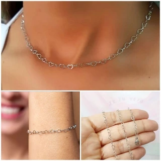 Colar pulseira Aço Inox Elos de Corações Corrente elo Coração Cordão Aço Cirúrgico gargantilha