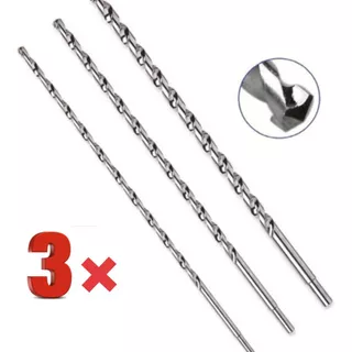 Kit Com 3 Brocas 30CM Videa Widea Longa Para Concreto Parede 8MM 10MM 12MM X 300MM Aço Extra Longa