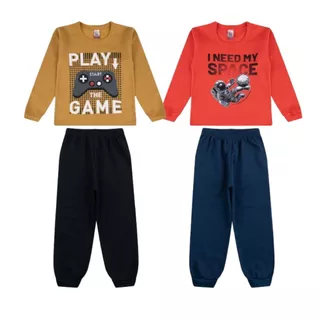 Kit 4 peças Roupa Infantil Inverno Conjunto Menino 2 Blusas + 2 Calças Moletom