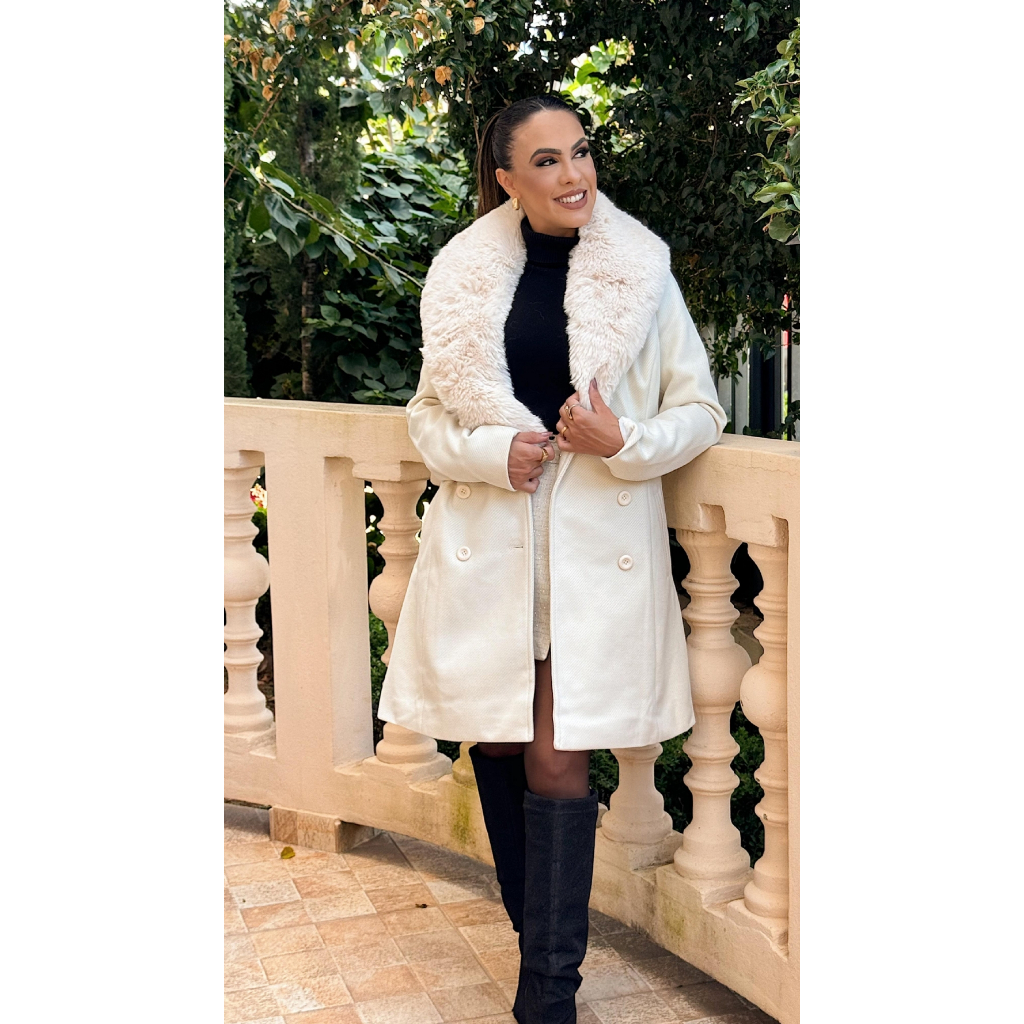 Sobretudo Dubai Tulum Aline Casaco Lã Batida Pelúcia removível