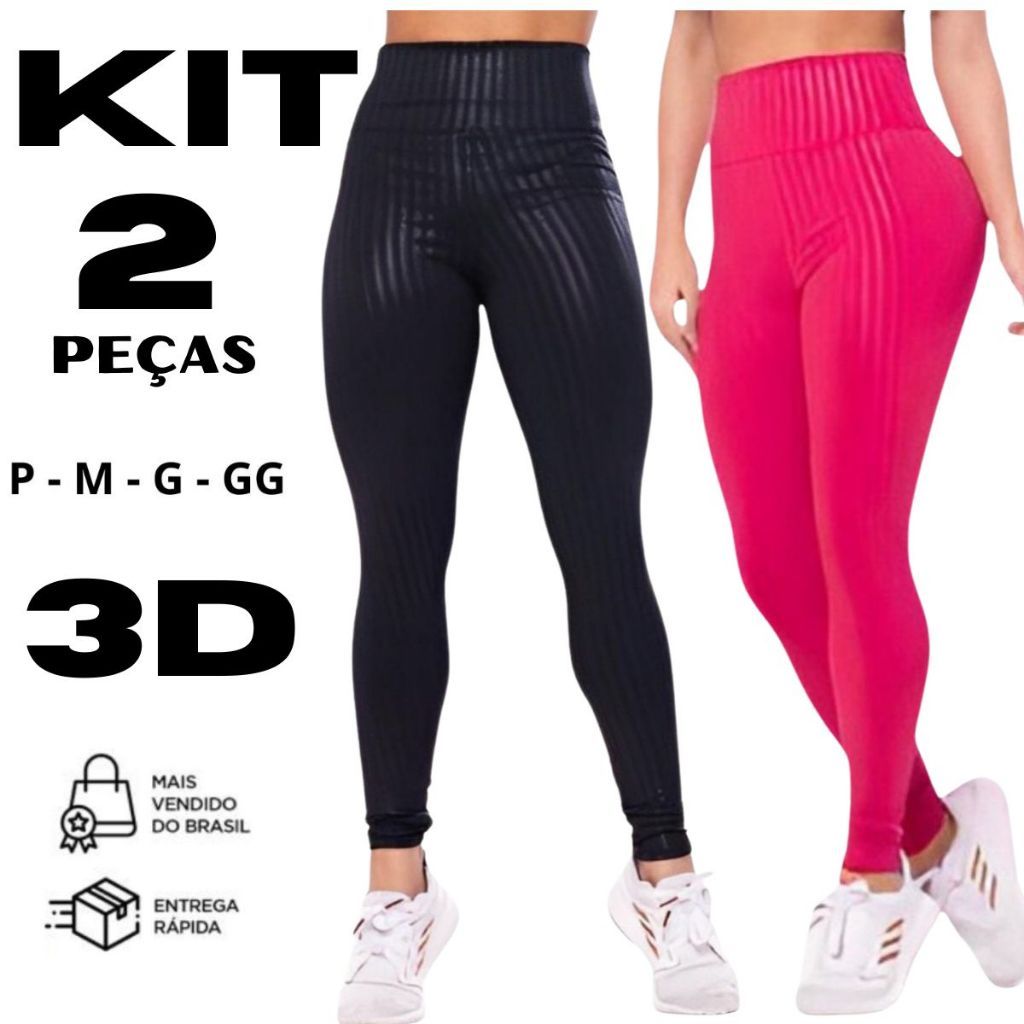 Kit 2 Calça Legging 3D Academia de Cós Cintura alta Levanta Bumbum