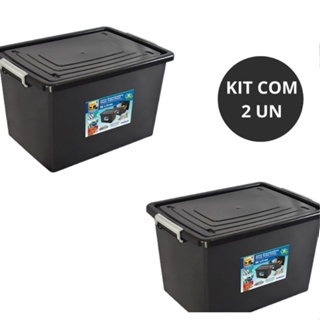 Kit 2 Caixas Organizadoras C/ Tampa e Trava 30 Litros Preta toy25684