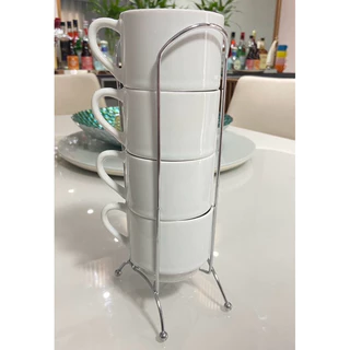 Kit 4 Xícara Chá Café Modelo Hotel 200 ml Com Suporte Em Aço