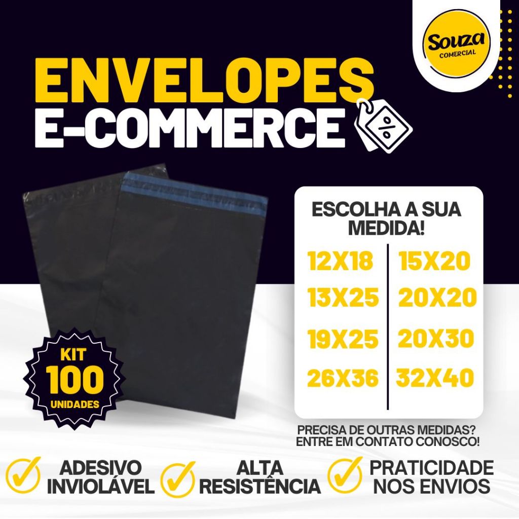 KIT 100 Envelope de Segurança Preto/Cinza 12x18 15x20 13x25 20x20 19x25 20x30 26x36 32x40 Saco Plástico Para Correios/E-comercce