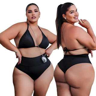 Biquini Cortininha feminino Plus Size Semi fio GG Modelo Curve Praia piscina