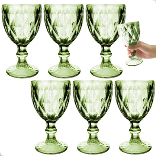 Kit Jogo De 6 Taças Verde De Vidro Diamond Verde 300ml Mesa Jantar