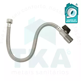Engate Flexível com Registro Segurança 40cm Aço Inóx Lavatório Torneiras Banheiro Cozinha