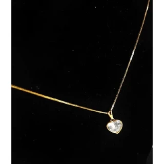 Corrente Colar Feminina Folheada Banhada Ouro + Brinco + Pingente Coração Para Presente Dia das Mães