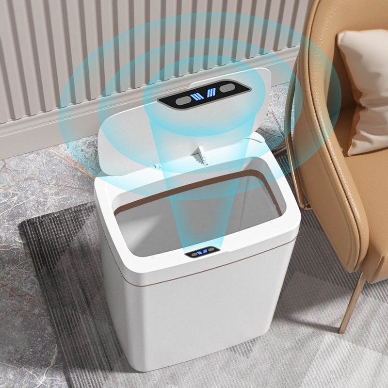 Lixeira Recarregável Usb Branco Cinza 12L Sensor Proximidade
