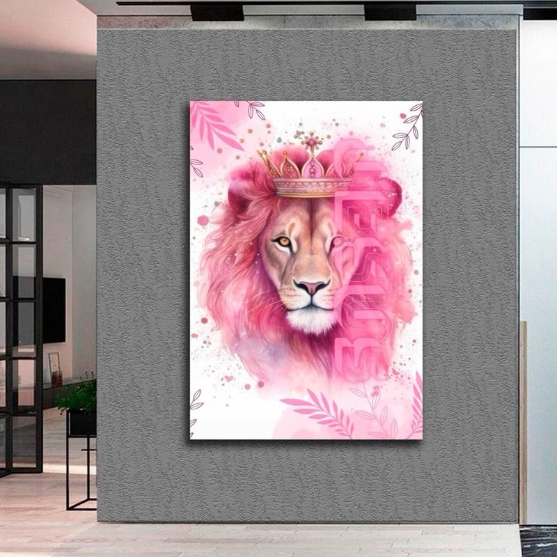 Quadro Decorativo Leão Cor De Rosa Jesus Decoração Grande | Shopee Brasil