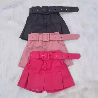 Short saia couro infantil menina com cinto