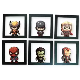 Kit 6 Quadros Decorativo Vazado Marvel, Super Heróis