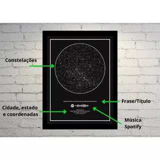 Quadro Mapa Céu Estrelado - PERSONALIZADO
