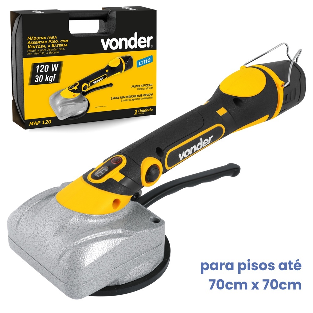 Máquina De Assentar Pisos Azulejos Porcelanatos Profissional À Bateria Com Ventosa Vonder - 5 Velocidades - MAP120