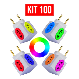Kit 100 Adaptador de Tomada Benjamin Cubo Colorido 4 Entradas 10A 20A