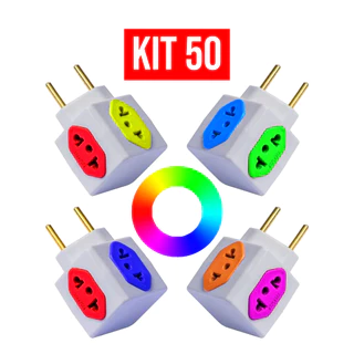 Kit 50 Adaptador de Tomada Benjamin Cubo Colorido 4 Entradas 10A 20A