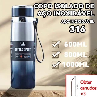 Garrafa 800ml ou 1000ml Inox Térmica Com Infusor Prata Dourada De Água Café Parede Dupla Com Alça