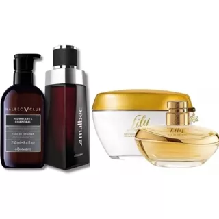 Kit 2 Malbec e 2 Lily Creme e Perfume Feminino e Masculino