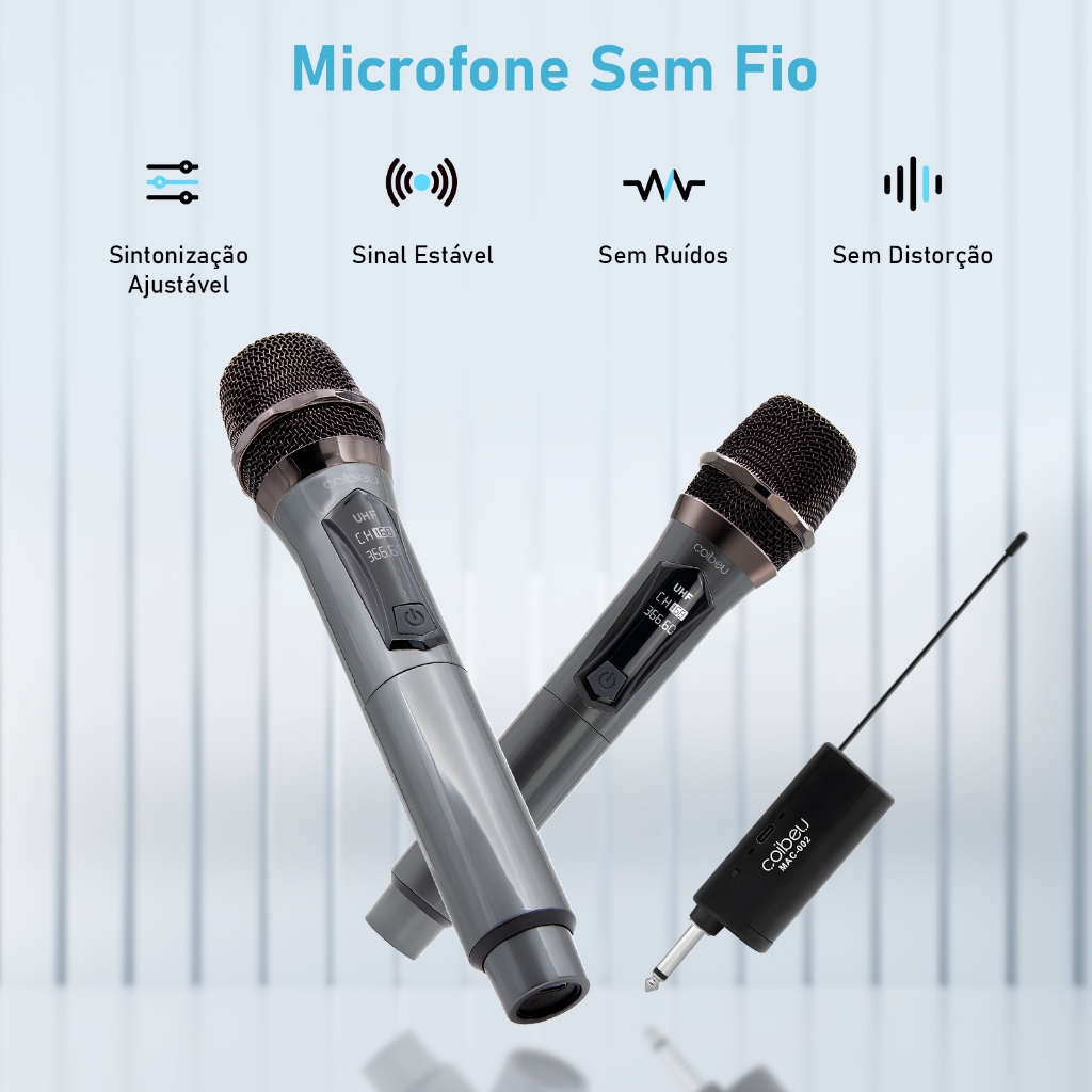 COIBEU Kit 2 Novo Microfones Dinâmico Sem Fio Duplo Profissional Recarregável Uhf MAC-002