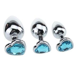 Kit 3 Plug Anal de Metal com Formato de Coração Prata Tamanho P M G-Sexshop