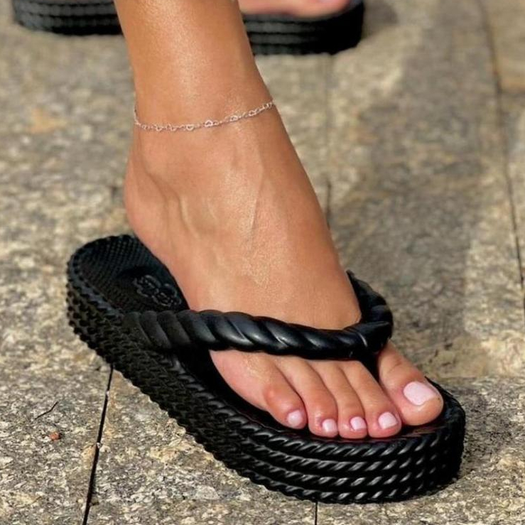 Chinela Feminina Preto Trançada EVA Anatômica Confortável Leve Macio